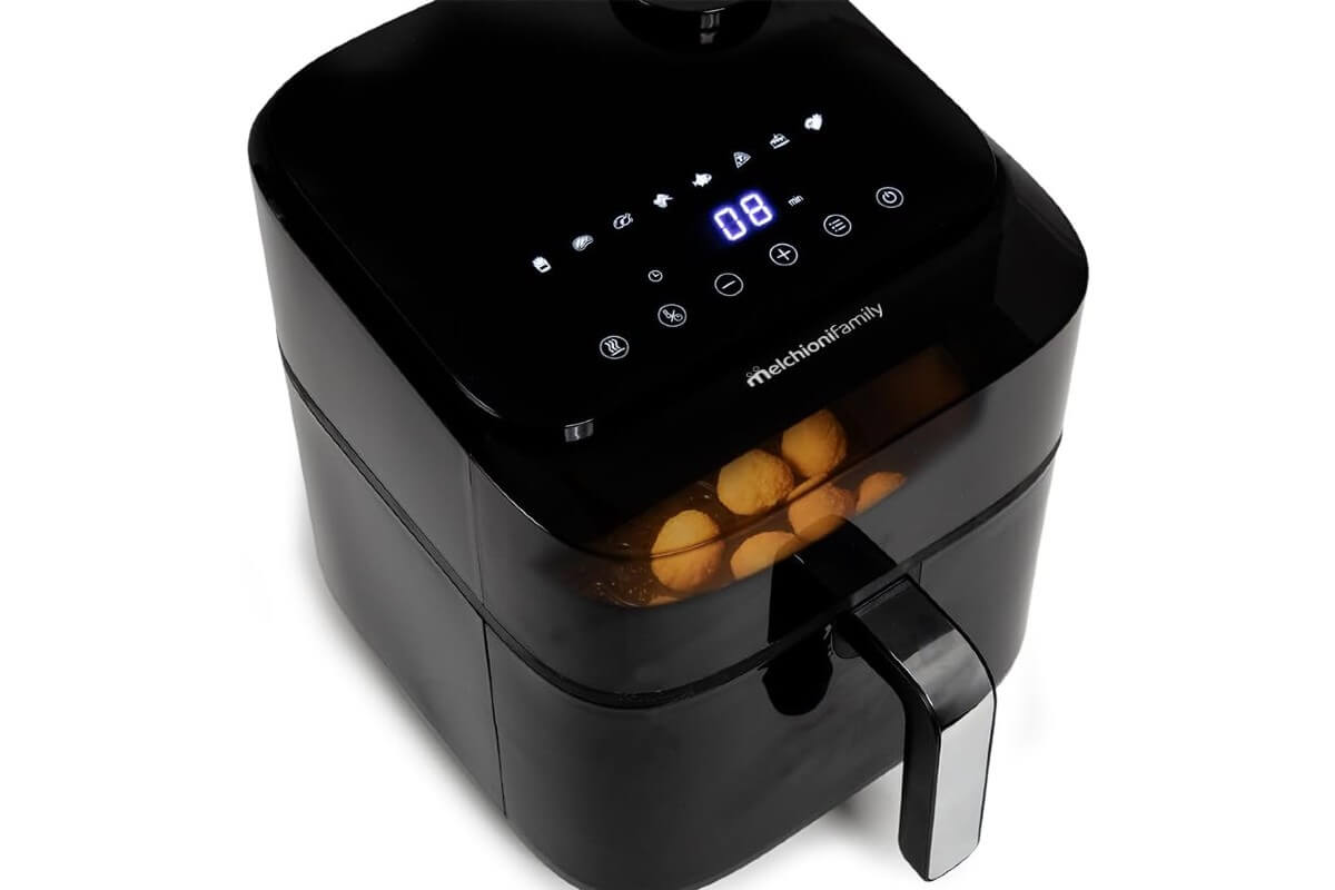 Friggitrice ad aria con doppia resistenza Melchioni Chiara Friggitrice ad aria con doppia resistenza Melchioni Chiara, display digitale con programmi di cottura e timer visibile