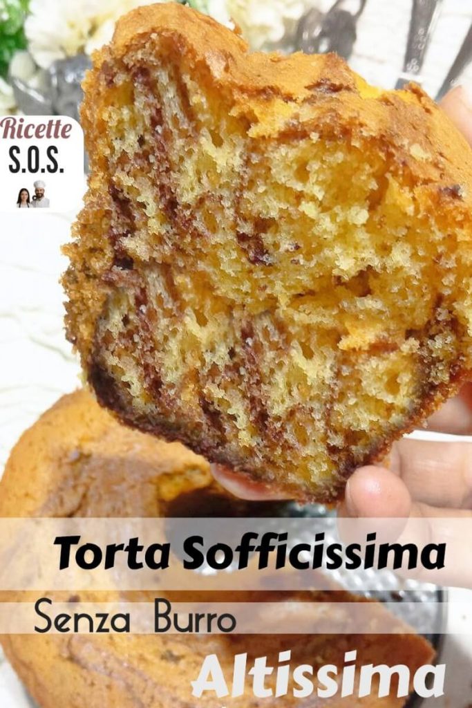 torta marmorizzata al cacao sofficissima e alta, senza burro. Blog. Ricette SOS di Arabella e Andrew chef Torta marmorizzata soffice senza burro – Ricette SOS – fetta in primo piano con interno chiaro e marmorizzato